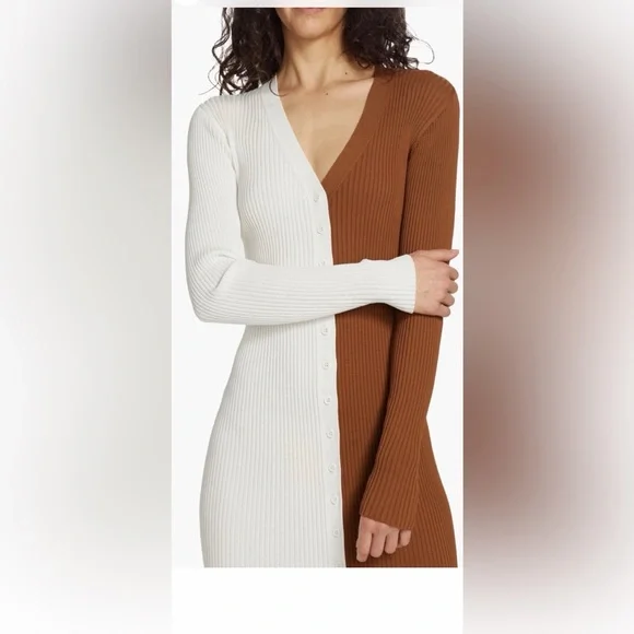 STAUD Two-Tone White and Brown sweaterDress